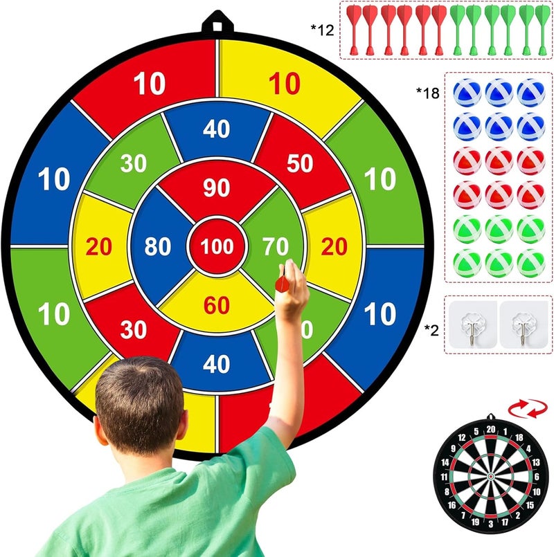 Mareisa Dart Board for Kids, Darts Set Double-Sided Dart Board with Sticky Balls and Darts, Indoor Outdoor Sport Fun Party Play Parent-Child Activity Game Toys, Gifts for Boys and Girls Aged 3 to 12 Years - Image 1